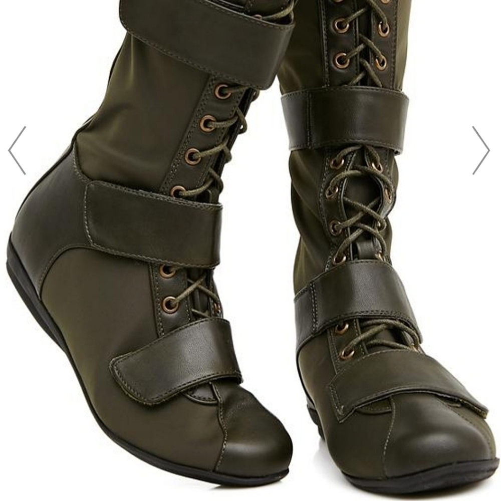 Dolls Kill: OLIVE COLD SOUL OVER-THE-KNEE BOOTS